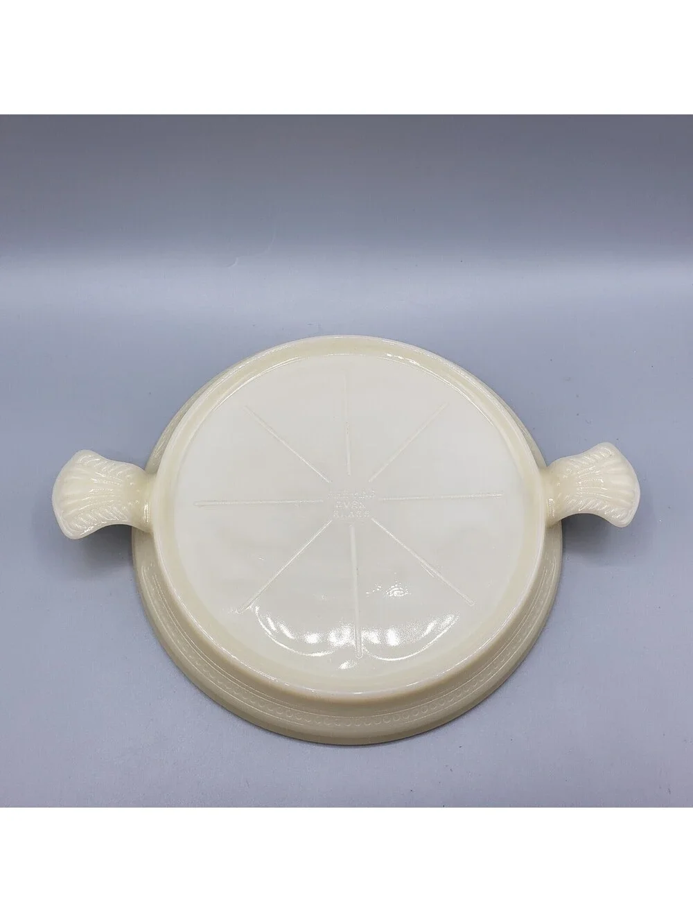 Vintage Fire King Custard Glass Trivet Hot Casserole Stand Ivory Handles 1950's